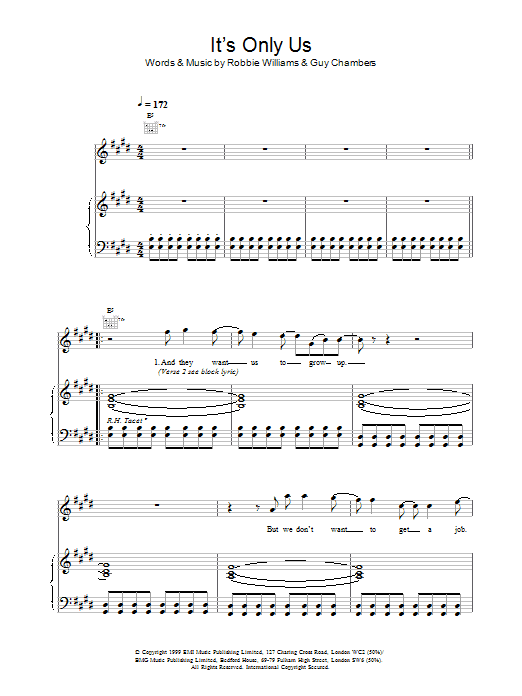 Robbie Williams It's Only Us Sheet Music Notes & Chords for Piano, Vocal & Guitar - Download or Print PDF