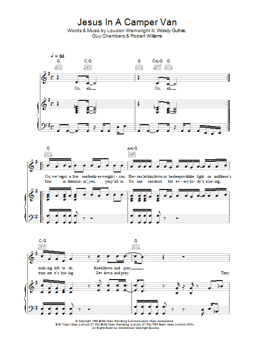 Robbie Williams Jesus In A Camper Van Sheet Music Notes & Chords for Piano, Vocal & Guitar (Right-Hand Melody) - Download or Print PDF