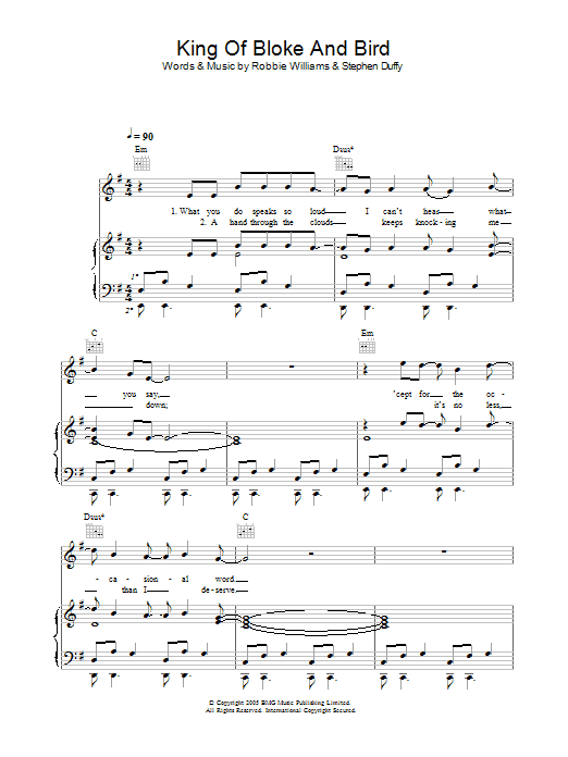 Robbie Williams King Of Bloke And Bird Sheet Music Notes & Chords for Piano, Vocal & Guitar (Right-Hand Melody) - Download or Print PDF