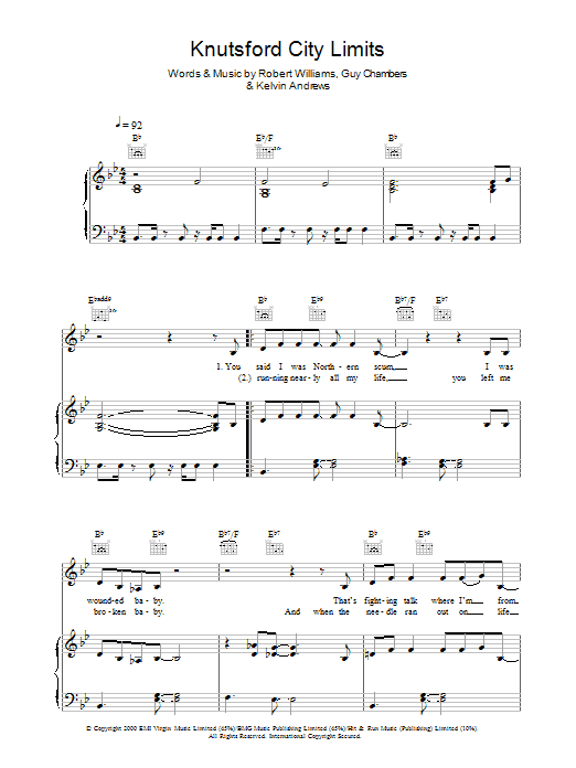 Robbie Williams Knutsford City Limits Sheet Music Notes & Chords for Piano, Vocal & Guitar (Right-Hand Melody) - Download or Print PDF
