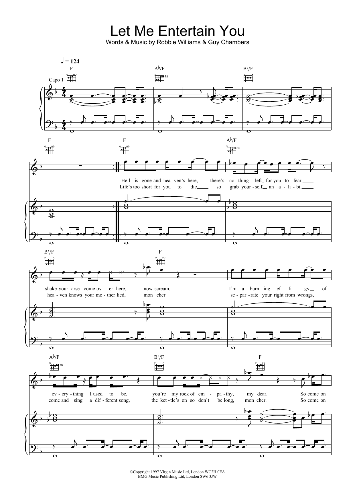 Robbie Williams Let Me Entertain You sheet music notes and chords. Download Printable PDF.