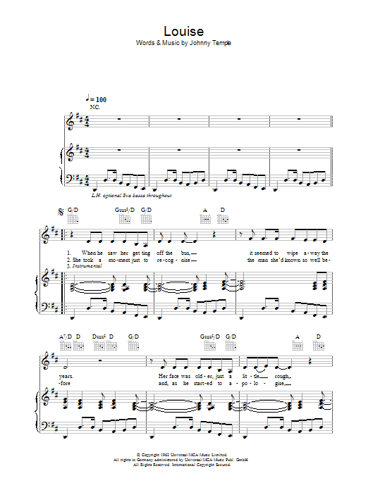 Robbie Williams Louise Sheet Music Notes & Chords for Piano, Vocal & Guitar - Download or Print PDF