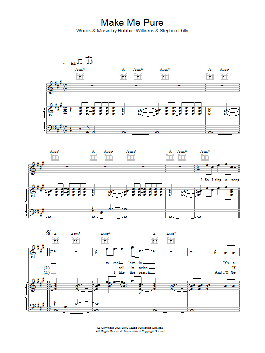 Robbie Williams Make Me Pure Sheet Music Notes & Chords for Piano, Vocal & Guitar (Right-Hand Melody) - Download or Print PDF