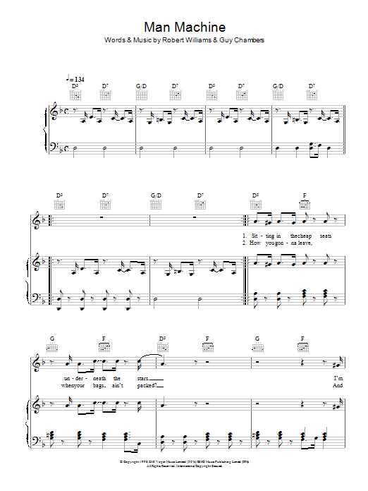 Robbie Williams Man Machine Sheet Music Notes & Chords for Piano, Vocal & Guitar (Right-Hand Melody) - Download or Print PDF