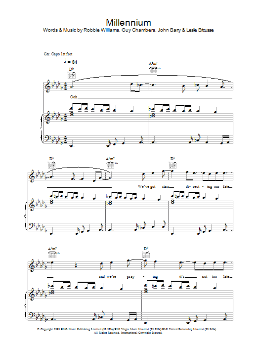 Robbie Williams Millennium Sheet Music Notes & Chords for Piano, Vocal & Guitar - Download or Print PDF