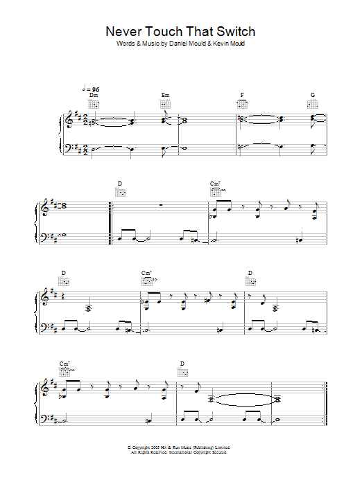 Robbie Williams Never Touch That Switch Sheet Music Notes & Chords for Piano, Vocal & Guitar (Right-Hand Melody) - Download or Print PDF