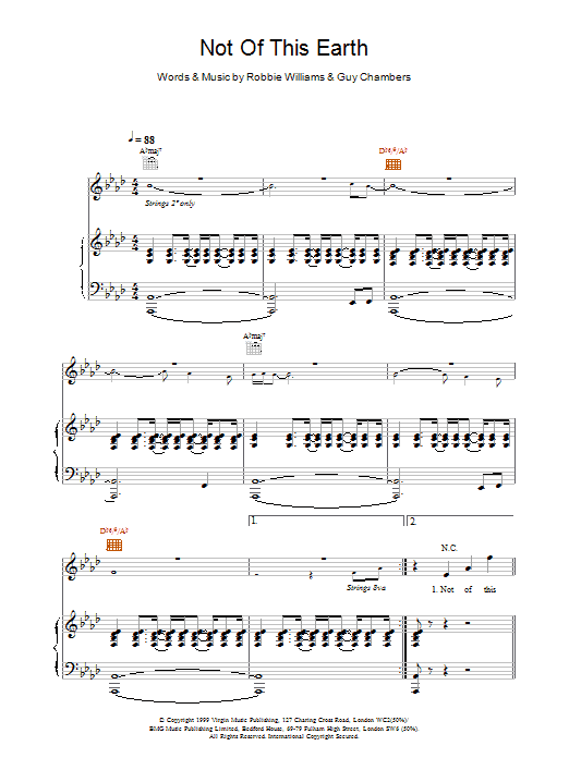 Robbie Williams Not Of This Earth Sheet Music Notes & Chords for Piano, Vocal & Guitar - Download or Print PDF