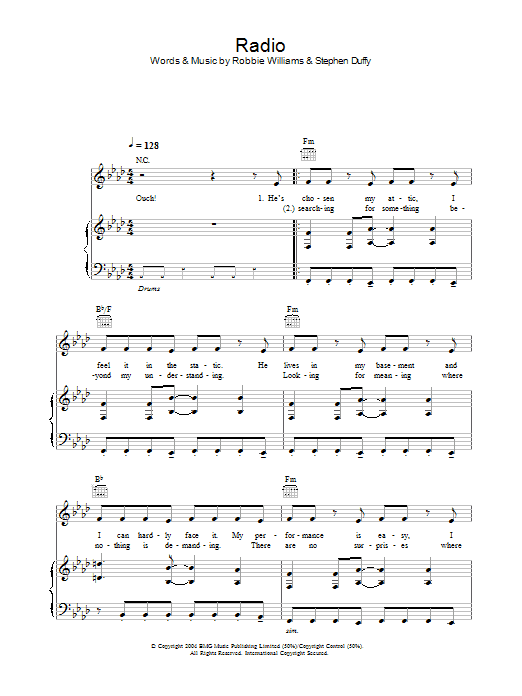 Robbie Williams Radio Sheet Music Notes & Chords for Piano, Vocal & Guitar - Download or Print PDF