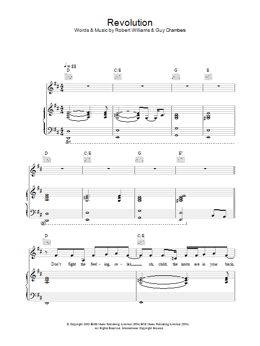 Robbie Williams Revolution Sheet Music Notes & Chords for Lyrics Only - Download or Print PDF