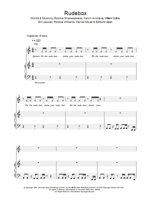 Robbie Williams Rudebox Sheet Music Notes & Chords for Piano, Vocal & Guitar - Download or Print PDF