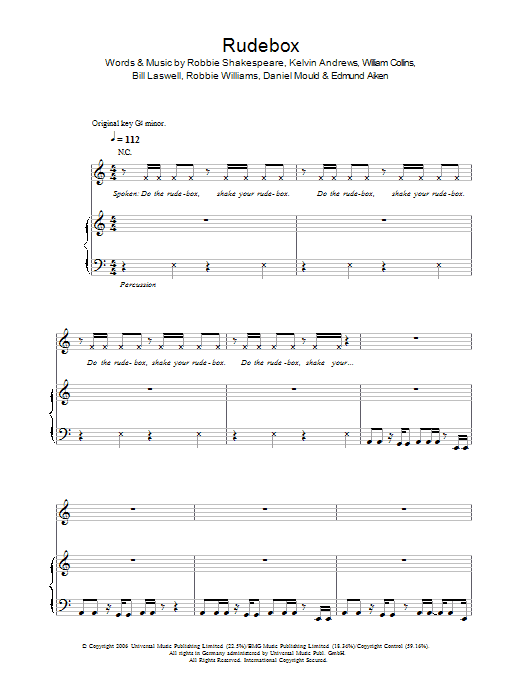 Robbie Williams Rudebox Sheet Music Notes & Chords for Easy Piano - Download or Print PDF