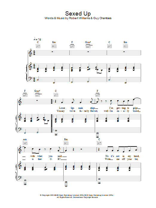 Robbie Williams Sexed Up Sheet Music Notes & Chords for Piano, Vocal & Guitar - Download or Print PDF