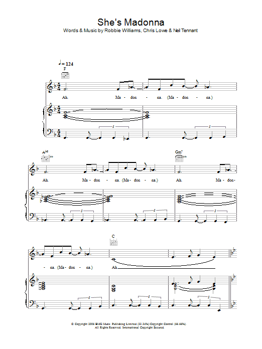 Robbie Williams She's Madonna Sheet Music Notes & Chords for Piano, Vocal & Guitar (Right-Hand Melody) - Download or Print PDF