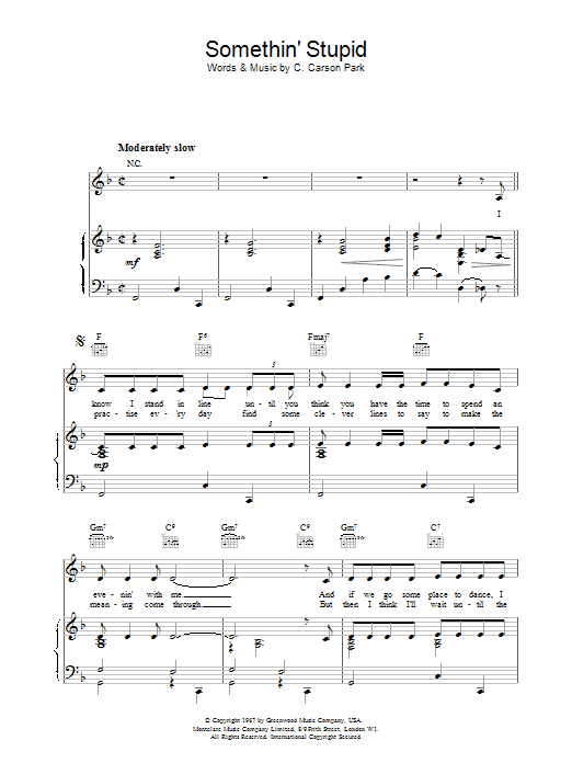 Robbie Williams Somethin' Stupid Sheet Music Notes & Chords for Piano, Vocal & Guitar - Download or Print PDF