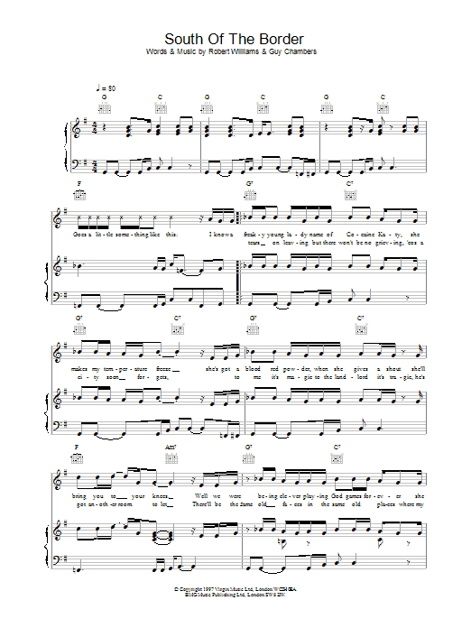 Robbie Williams South Of The Border Sheet Music Notes & Chords for Piano, Vocal & Guitar (Right-Hand Melody) - Download or Print PDF