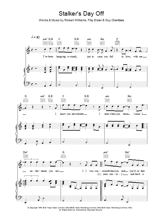 Robbie Williams Stalker's Day Off Sheet Music Notes & Chords for Piano, Vocal & Guitar (Right-Hand Melody) - Download or Print PDF