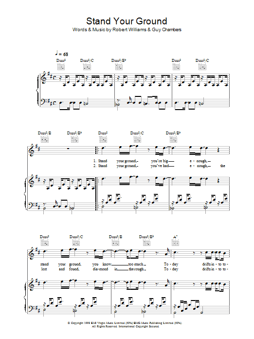 Robbie Williams Stand Your Ground Sheet Music Notes & Chords for Piano, Vocal & Guitar (Right-Hand Melody) - Download or Print PDF Robbie Williams Stand Your Ground Sheet Music Notes & Chords for Piano, Vocal & Guitar (Right-Hand Melody) - Download or Print PDF