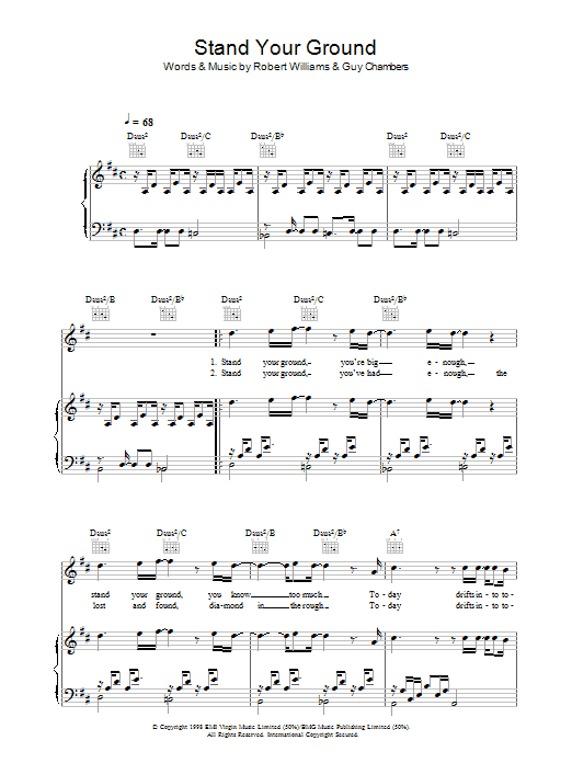 Robbie Williams Stand Your Ground Sheet Music Notes & Chords for Piano, Vocal & Guitar (Right-Hand Melody) - Download or Print PDF