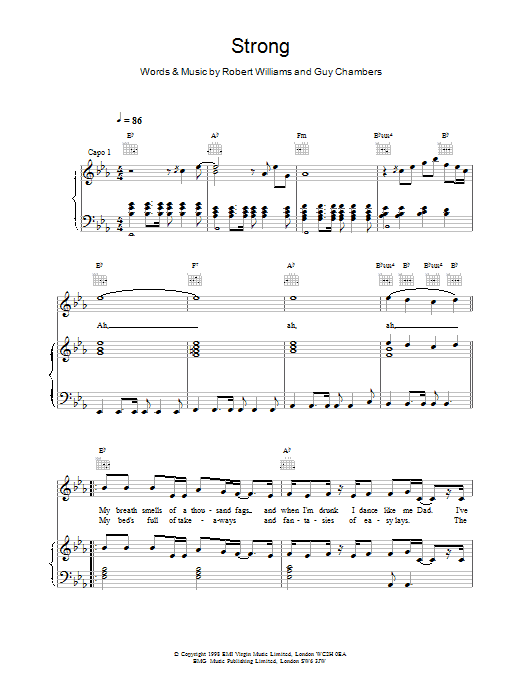 Robbie Williams Strong Sheet Music Notes & Chords for Piano, Vocal & Guitar (Right-Hand Melody) - Download or Print PDF