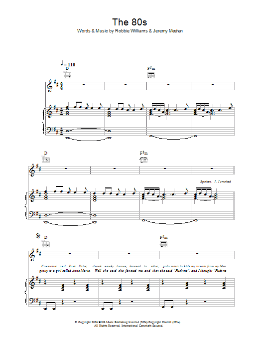 Robbie Williams The 80s Sheet Music Notes & Chords for Piano, Vocal & Guitar - Download or Print PDF