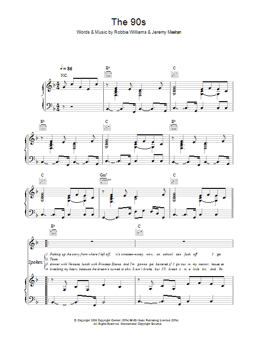 Robbie Williams The 90s Sheet Music Notes & Chords for Piano, Vocal & Guitar - Download or Print PDF