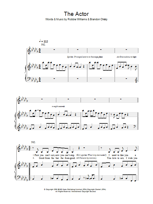 Robbie Williams The Actor Sheet Music Notes & Chords for Piano, Vocal & Guitar - Download or Print PDF