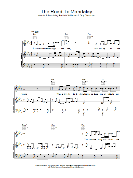 Robbie Williams The Road To Mandalay Sheet Music Notes & Chords for Piano, Vocal & Guitar - Download or Print PDF