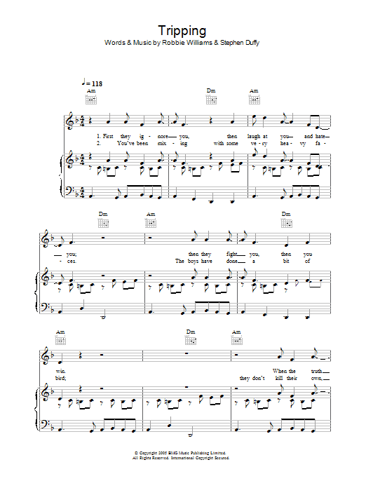 Robbie Williams Tripping Sheet Music Notes & Chords for Piano, Vocal & Guitar (Right-Hand Melody) - Download or Print PDF