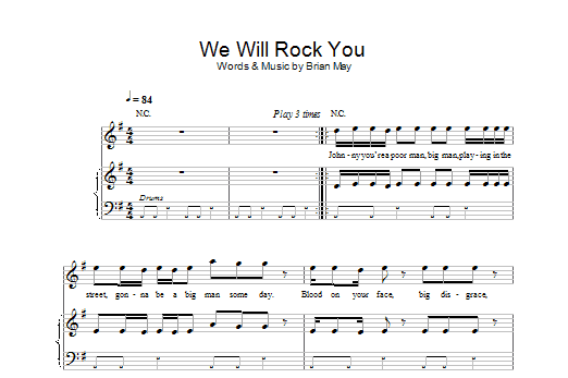 Robbie Williams We Will Rock You Sheet Music Notes & Chords for Piano, Vocal & Guitar (Right-Hand Melody) - Download or Print PDF