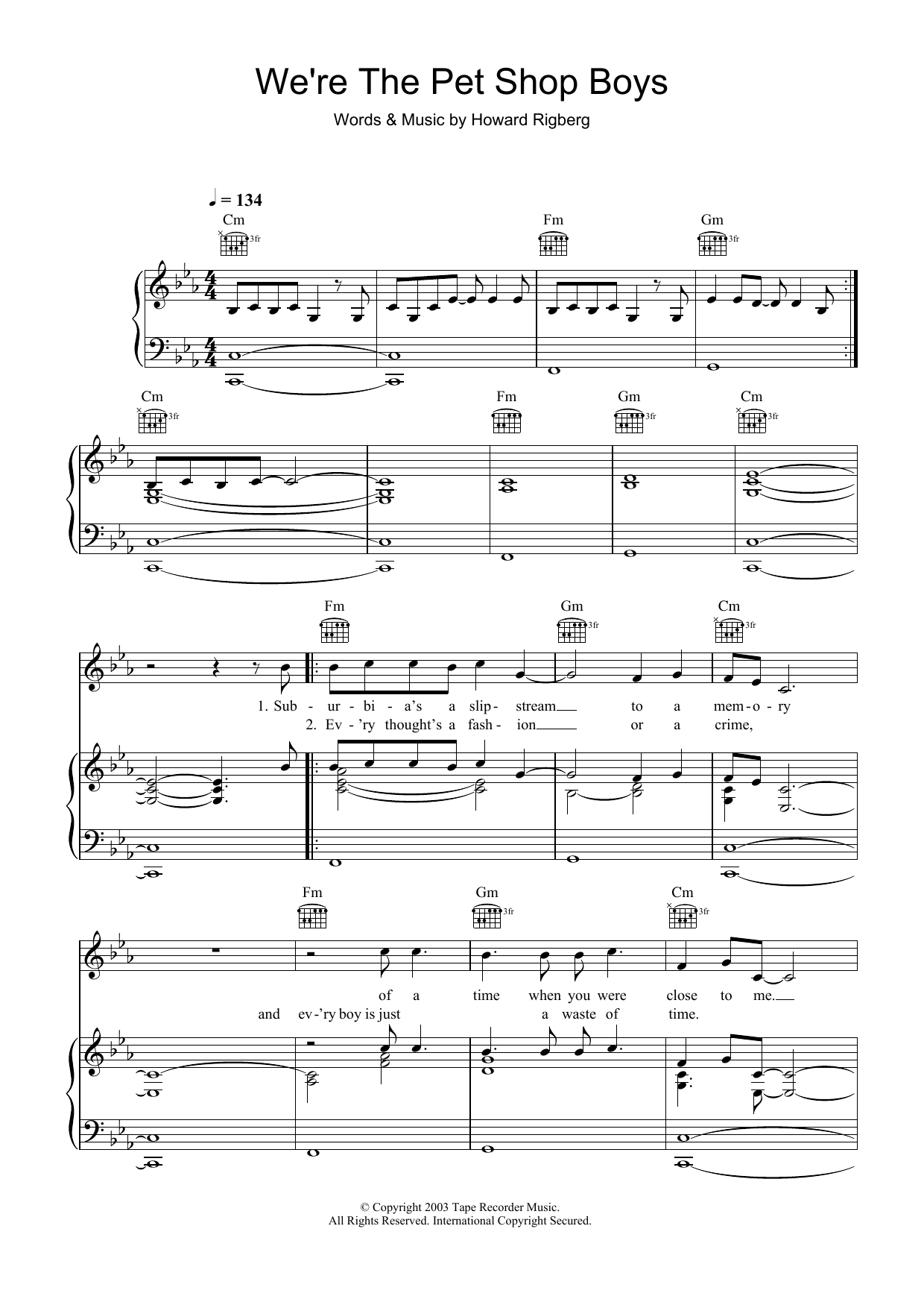 Robbie Williams We're The Pet Shop Boys Sheet Music Notes & Chords for Piano, Vocal & Guitar (Right-Hand Melody) - Download or Print PDF