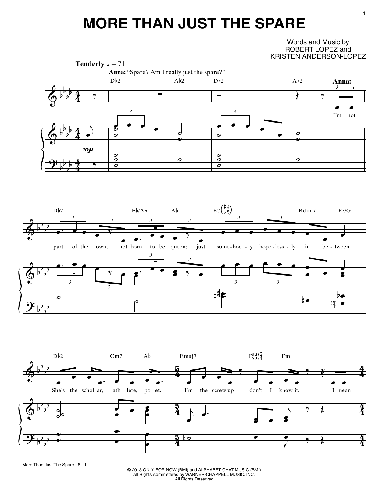 Robert & Kristen Anderson-Lopez More Than Just The Spare Sheet Music Notes & Chords for Piano & Vocal - Download or Print PDF