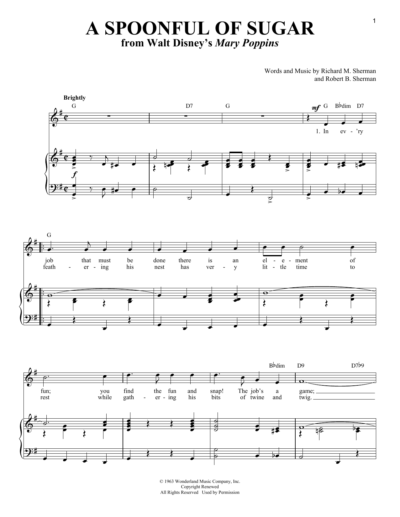 Sherman Brothers A Spoonful Of Sugar Sheet Music Notes & Chords for Piano & Vocal - Download or Print PDF