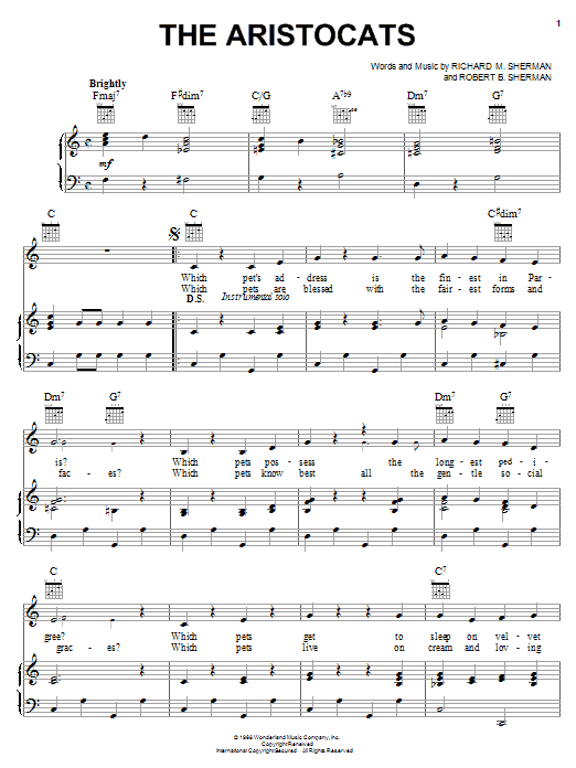 Sherman Brothers The Aristocats Sheet Music Notes & Chords for Easy Piano - Download or Print PDF