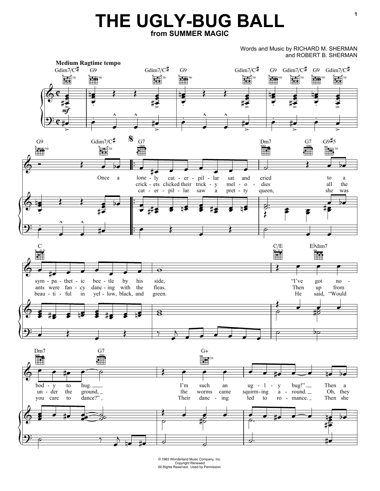 Sherman Brothers The Ugly-Bug Ball (from Summer Magic) Sheet Music Notes & Chords for Piano, Vocal & Guitar Chords (Right-Hand Melody) - Download or Print PDF