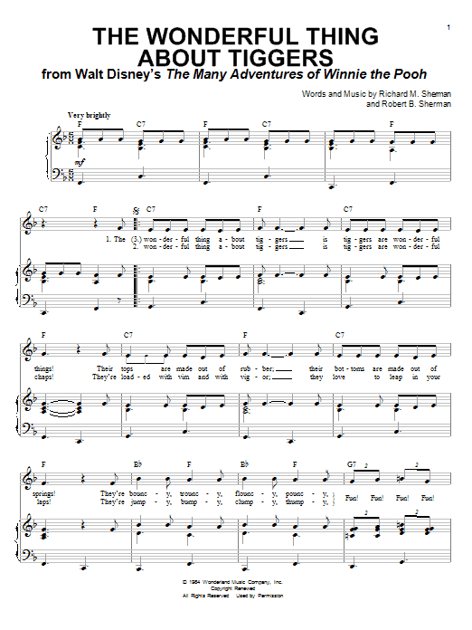 Sherman Brothers The Wonderful Thing About Tiggers Sheet Music Notes & Chords for Piano, Vocal & Guitar (Right-Hand Melody) - Download or Print PDF