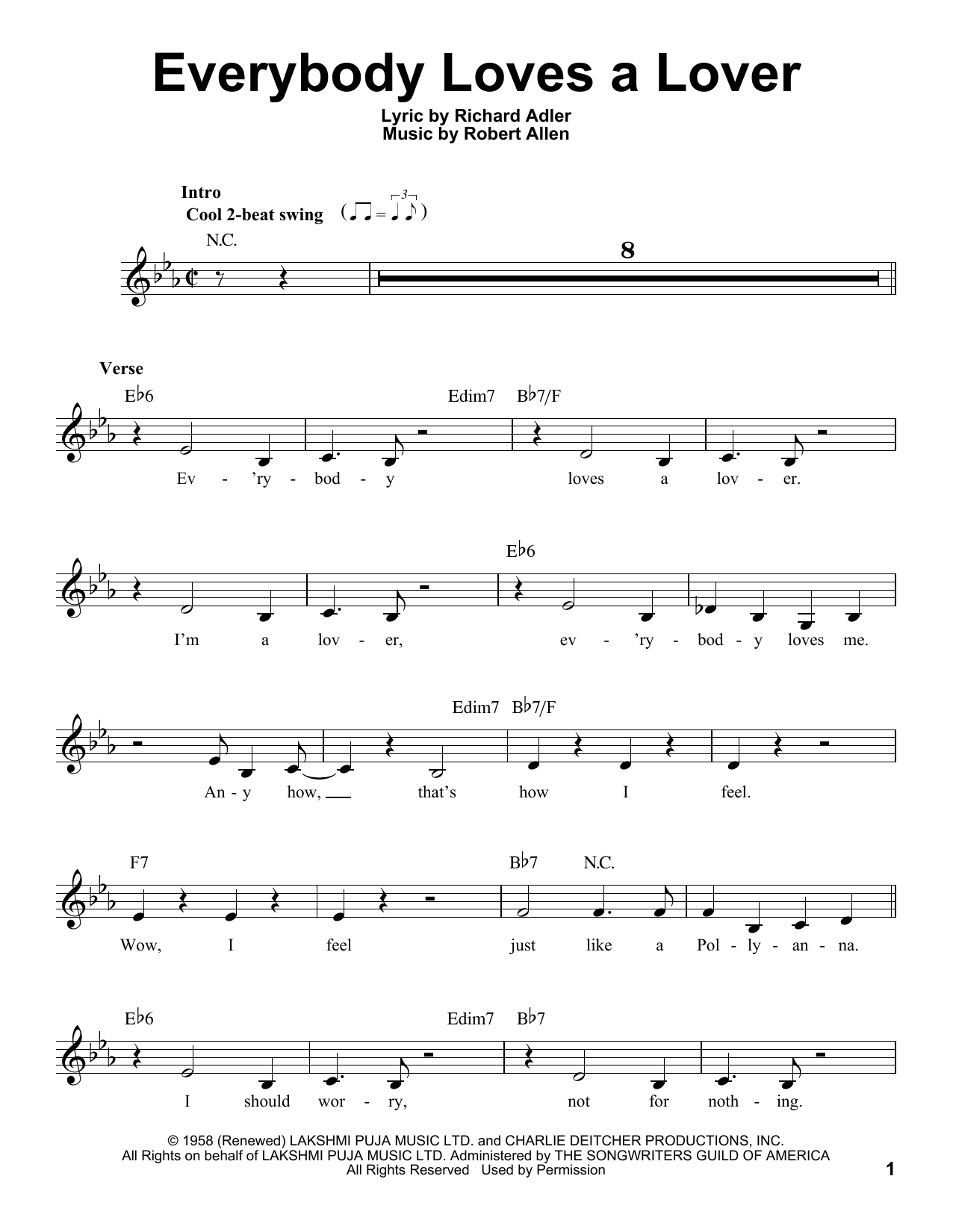 Robert Allen Everybody Loves A Lover Sheet Music Notes & Chords for Voice - Download or Print PDF