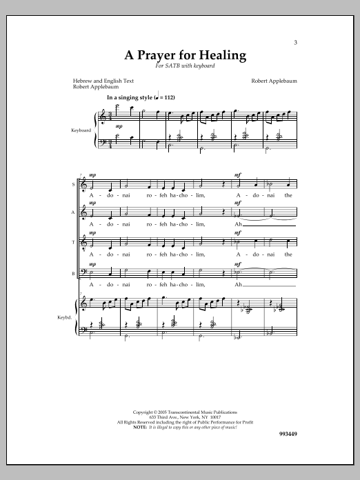 Robert Applebaum A Prayer for Healing Sheet Music Notes & Chords for Choral - Download or Print PDF