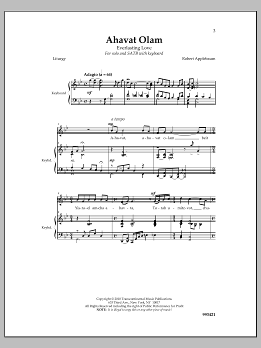 Robert Applebaum Ahavat Olam Sheet Music Notes & Chords for Choral - Download or Print PDF