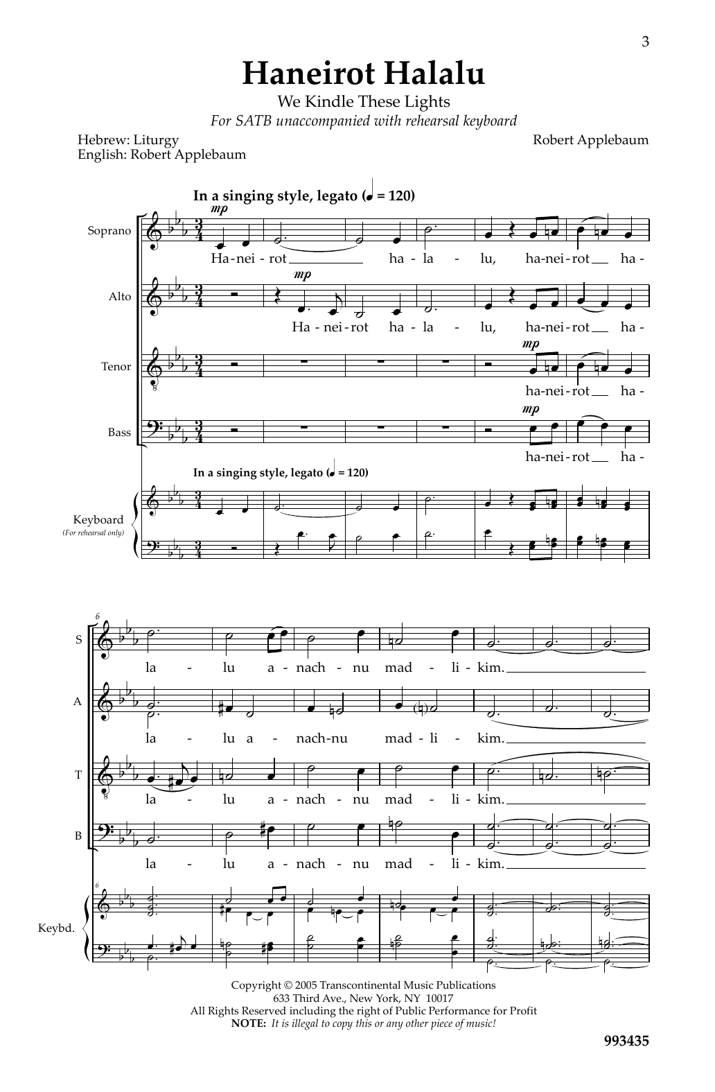 Robert Applebaum Haneirot Halalu (We Kindle These Lights) Sheet Music Notes & Chords for SATB Choir - Download or Print PDF