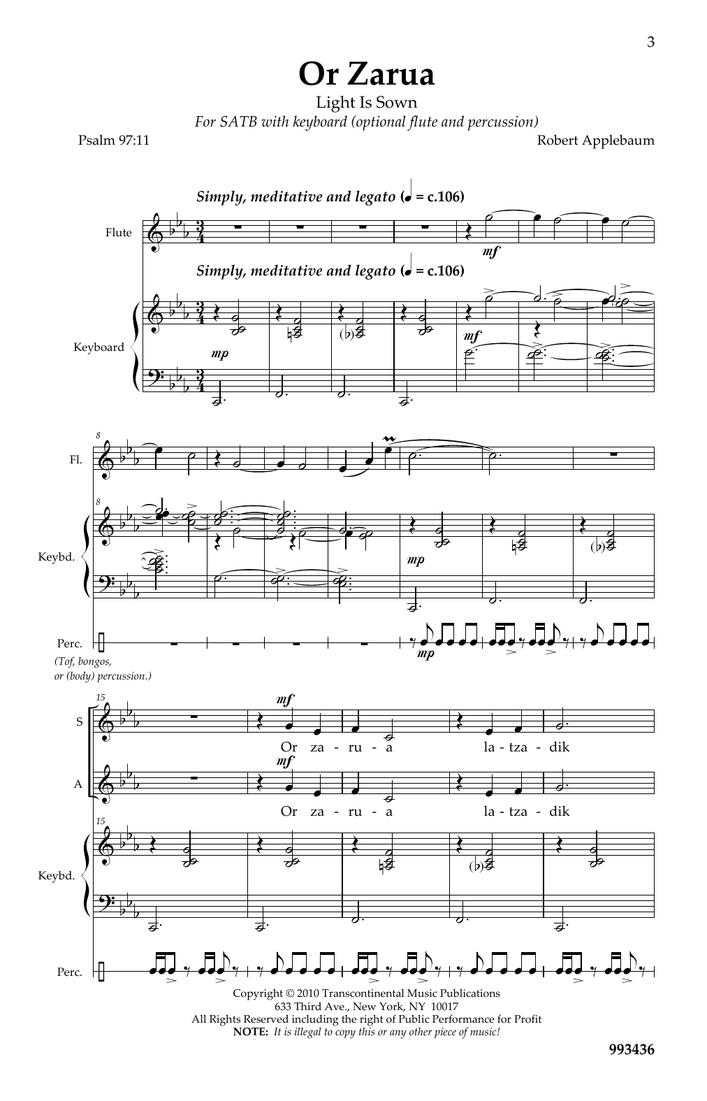 Robert Applebaum Or Zarua Sheet Music Notes & Chords for SATB Choir - Download or Print PDF