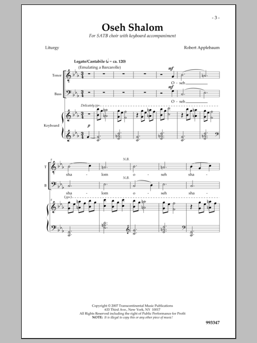 Robert Applebaum Oseh Shalom Sheet Music Notes & Chords for Choral - Download or Print PDF