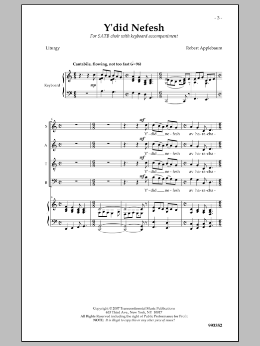 Robert Applebaum Y'did Nefesh Sheet Music Notes & Chords for Choral - Download or Print PDF