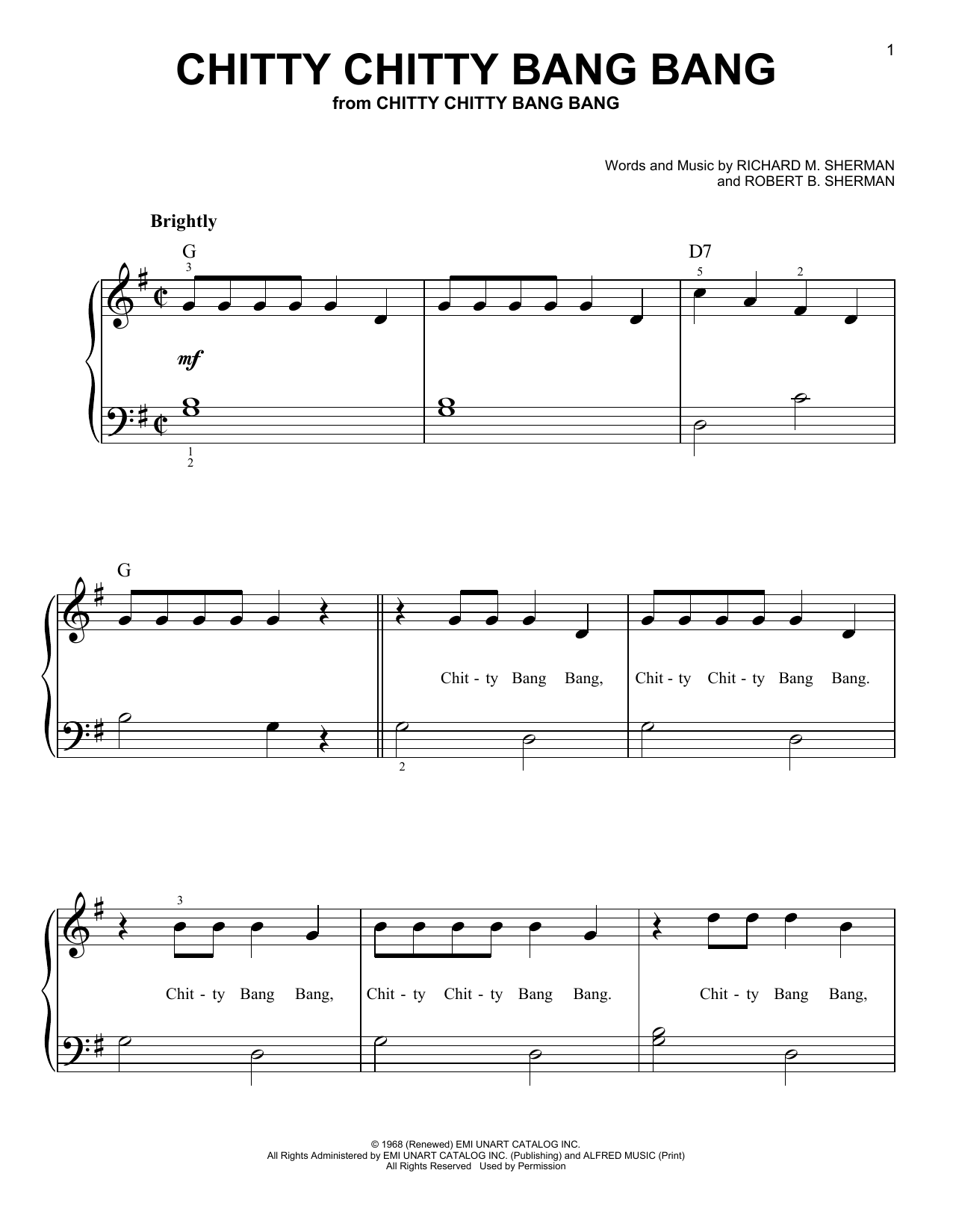 Robert B. Sherman Chitty Chitty Bang Bang sheet music notes and chords. Download Printable PDF.