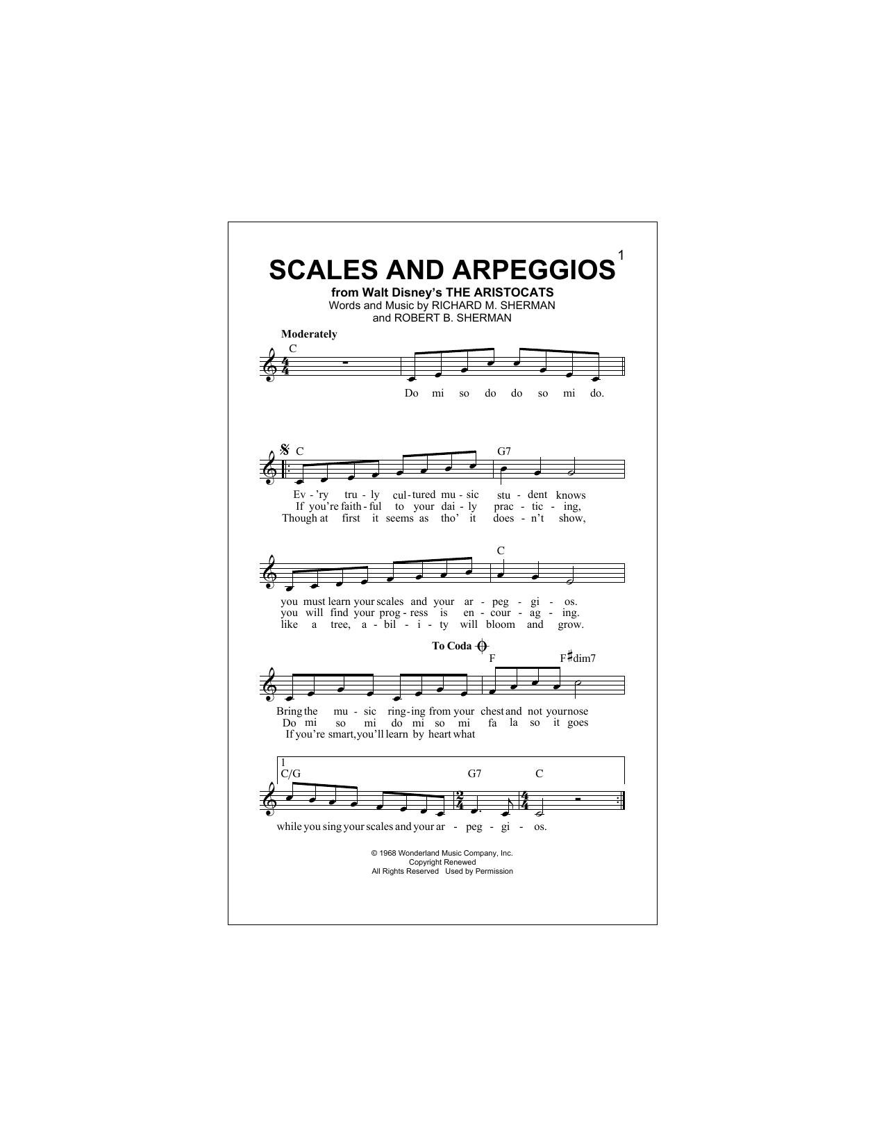 Robert B. Sherman Scales And Arpeggios Sheet Music Notes & Chords for Melody Line, Lyrics & Chords - Download or Print PDF