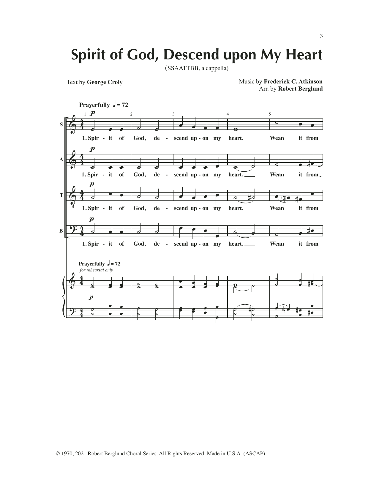 Robert Berglund Spirit of God (Descend Upon My Heart) Sheet Music Notes & Chords for SATB Choir - Download or Print PDF