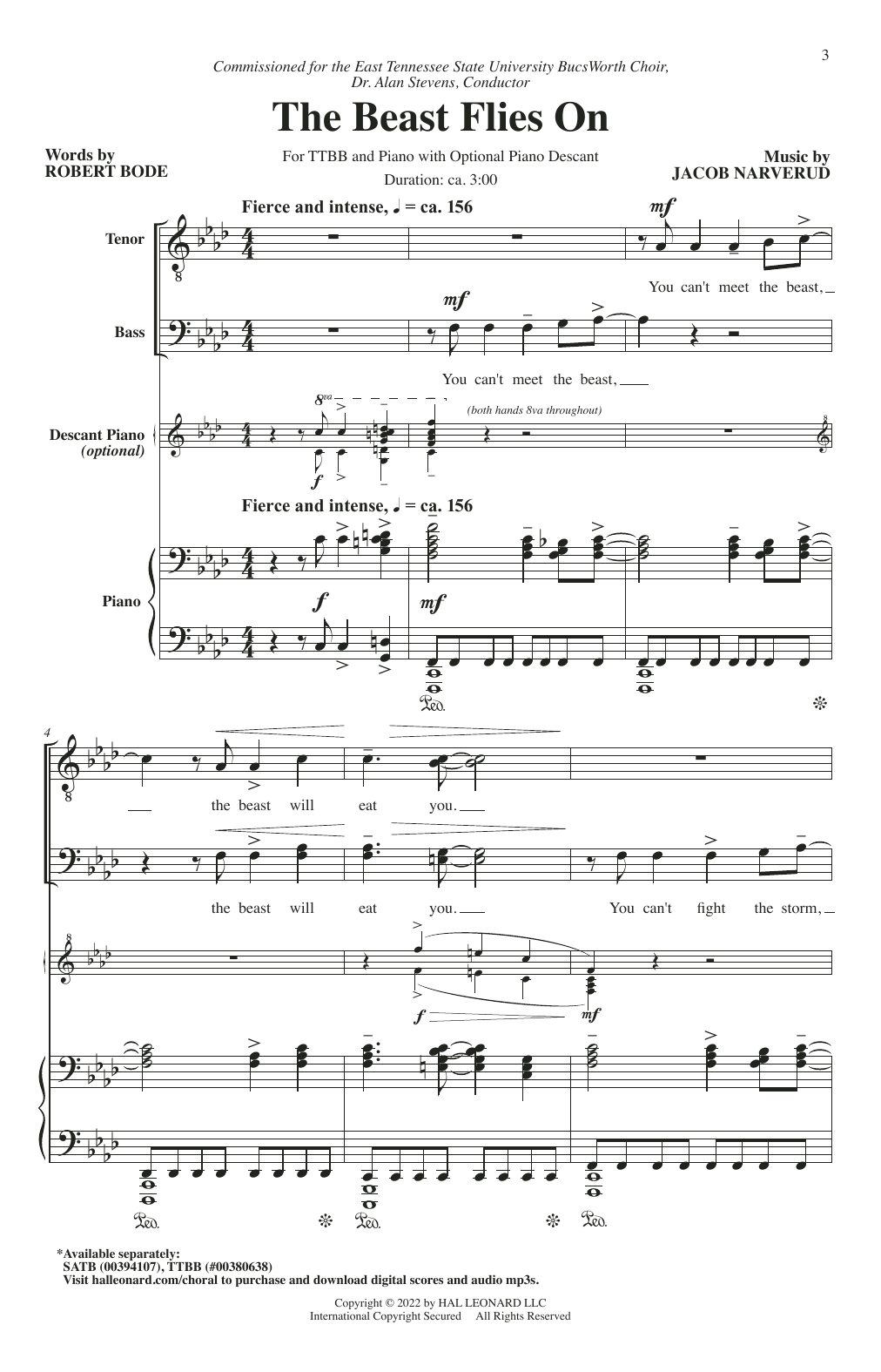 Robert Bode and Jacob Narverud The Beast Flies On Sheet Music Notes & Chords for TTBB Choir - Download or Print PDF