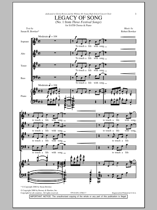 Robert Bowker Legacy Of Song Sheet Music Notes & Chords for SATB - Download or Print PDF
