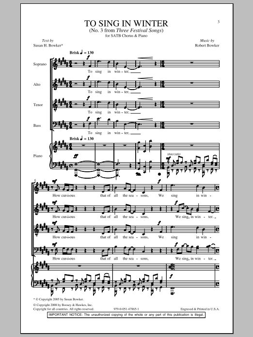 Robert Bowker To Sing In Winter Sheet Music Notes & Chords for SATB - Download or Print PDF