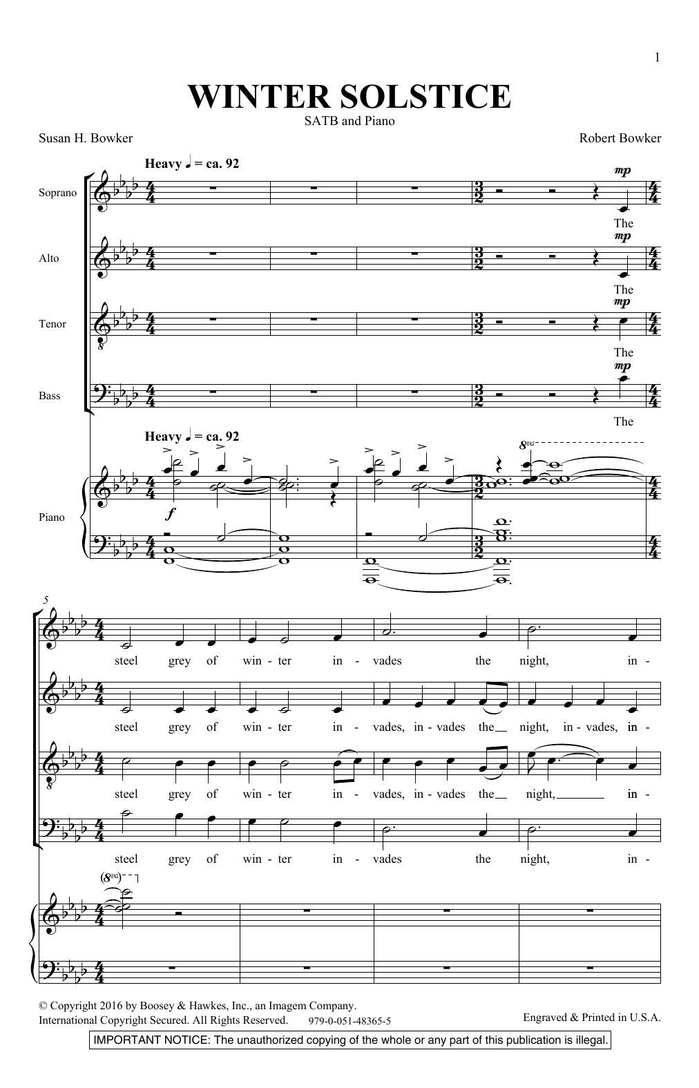 Robert Bowker Winter Solstice Sheet Music Notes & Chords for SATB - Download or Print PDF
