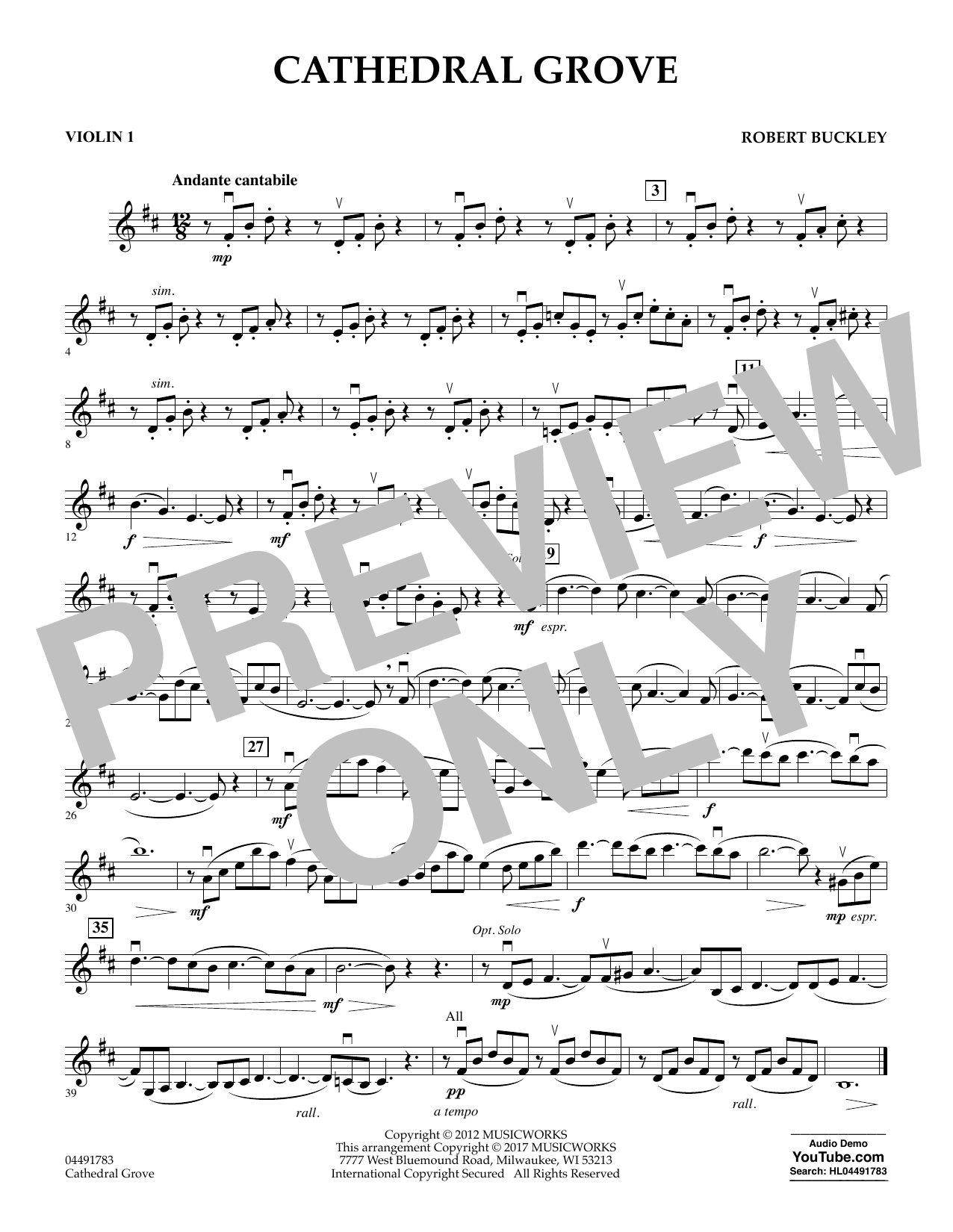 Robert Buckley Cathedral Grove - Violin 1 Sheet Music Notes & Chords for Orchestra - Download or Print PDF